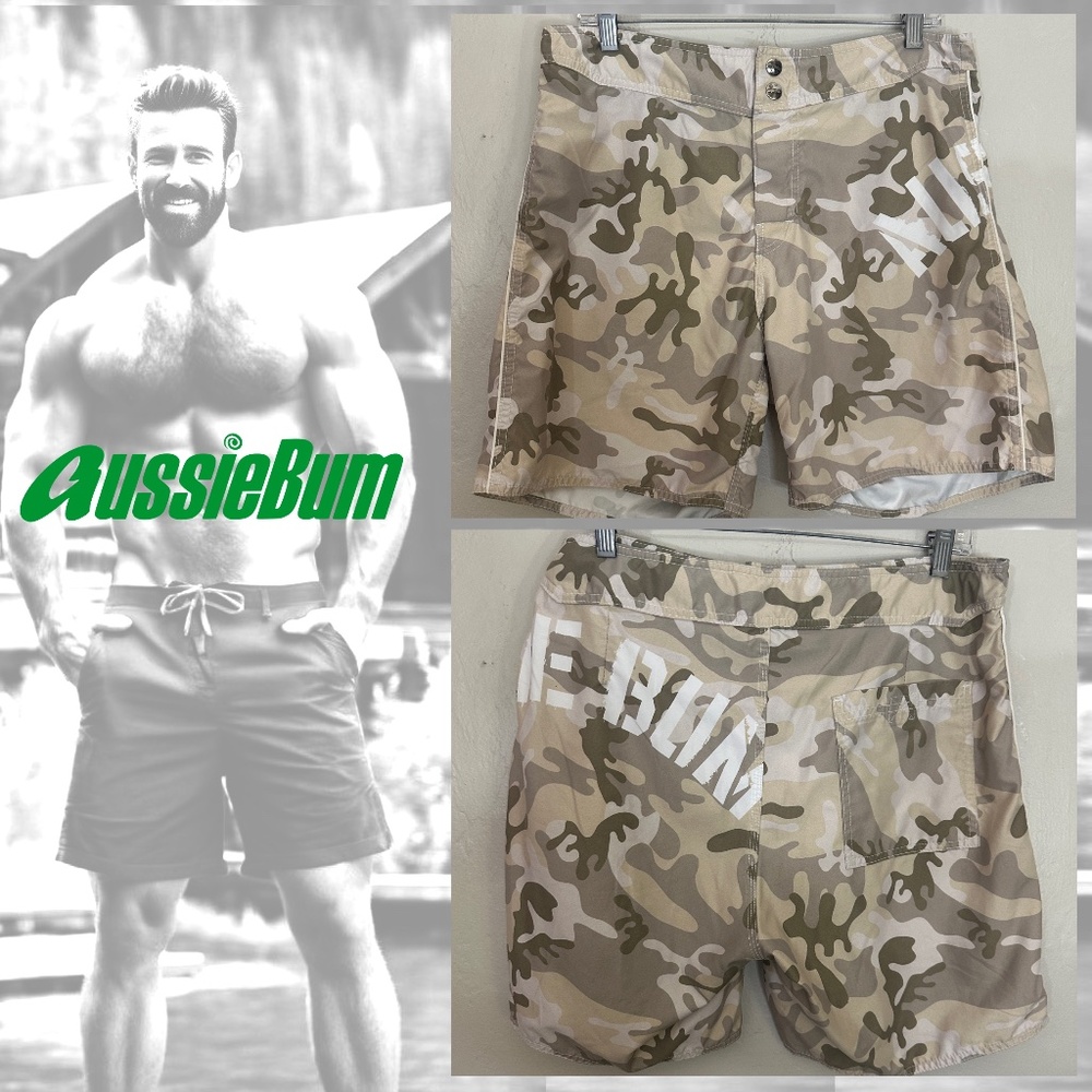 AussieBum Men's Khaki Camo Swim Board Shorts